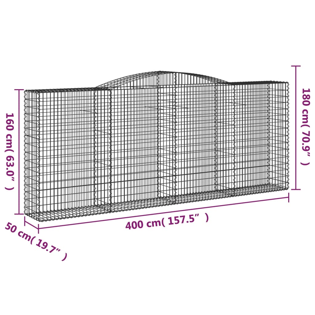 vidaXL Arched Gabion Baskets 3 pcs 400x50x160/180 cm Galvanised Iron