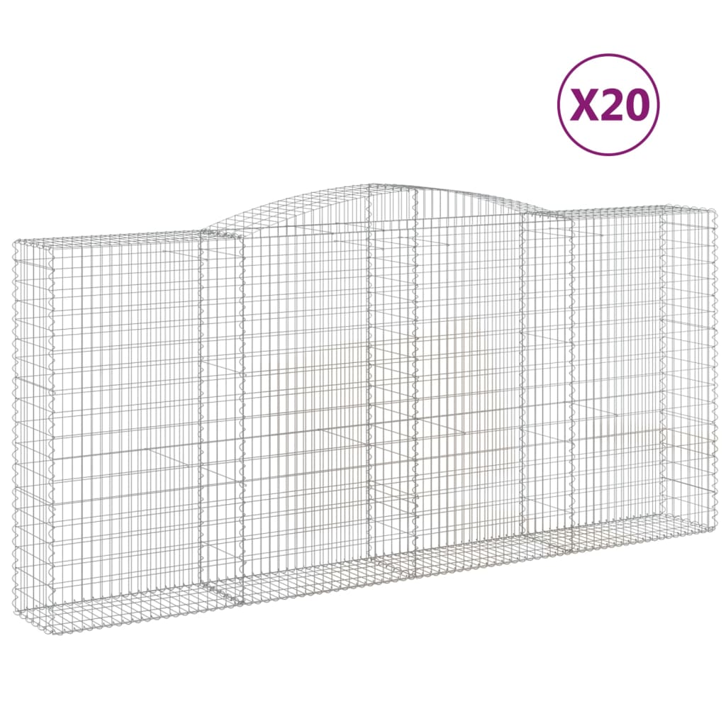 vidaXL Arched Gabion Baskets 20 pcs 400x50x180/200 cm Galvanised Iron