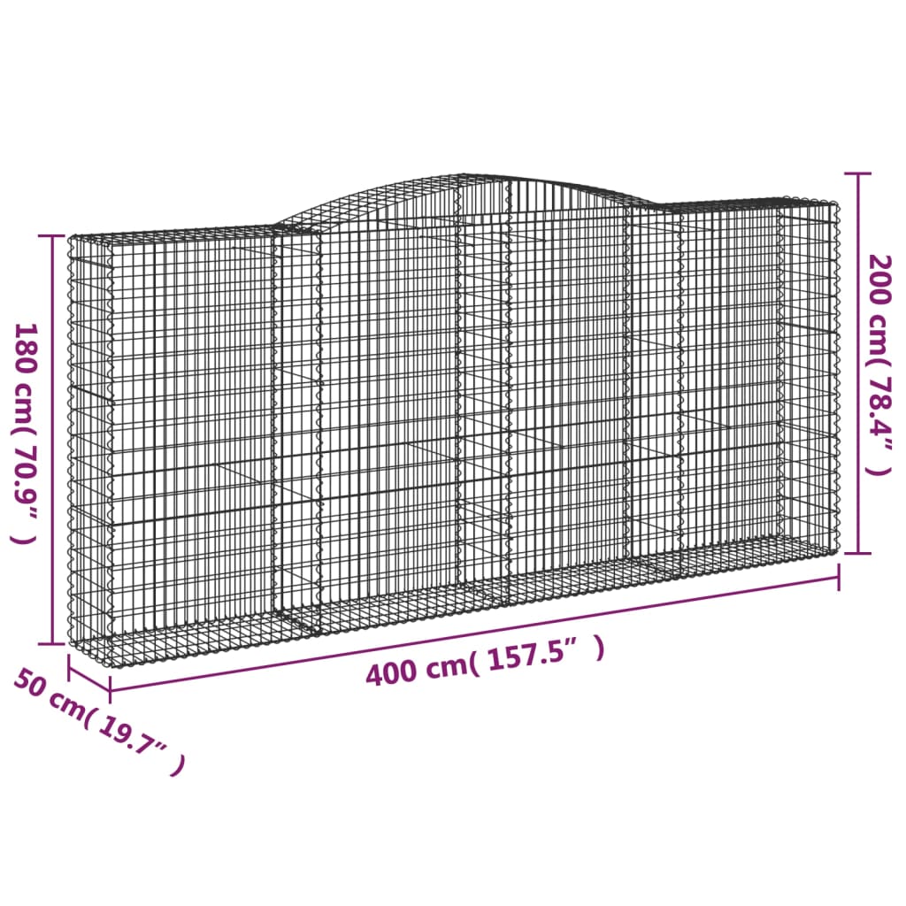 vidaXL Arched Gabion Baskets 20 pcs 400x50x180/200 cm Galvanised Iron