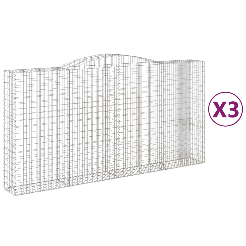 vidaXL Arched Gabion Baskets 3 pcs 400x50x200/220 cm Galvanised Iron