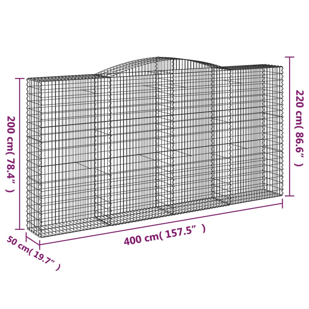 vidaXL Arched Gabion Baskets 3 pcs 400x50x200/220 cm Galvanised Iron