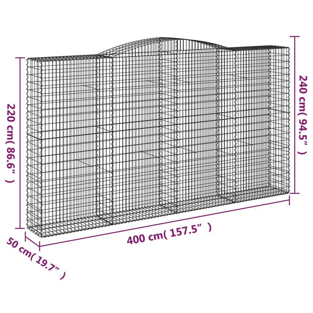 vidaXL Arched Gabion Baskets 8 pcs 400x50x220/240 cm Galvanised Iron