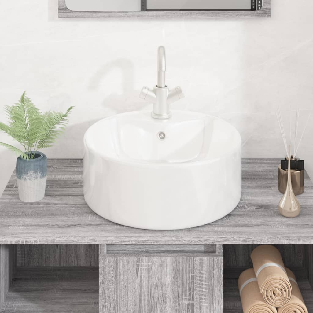 vidaXL Wash Basin White 40x14.5 cm Ceramic Round