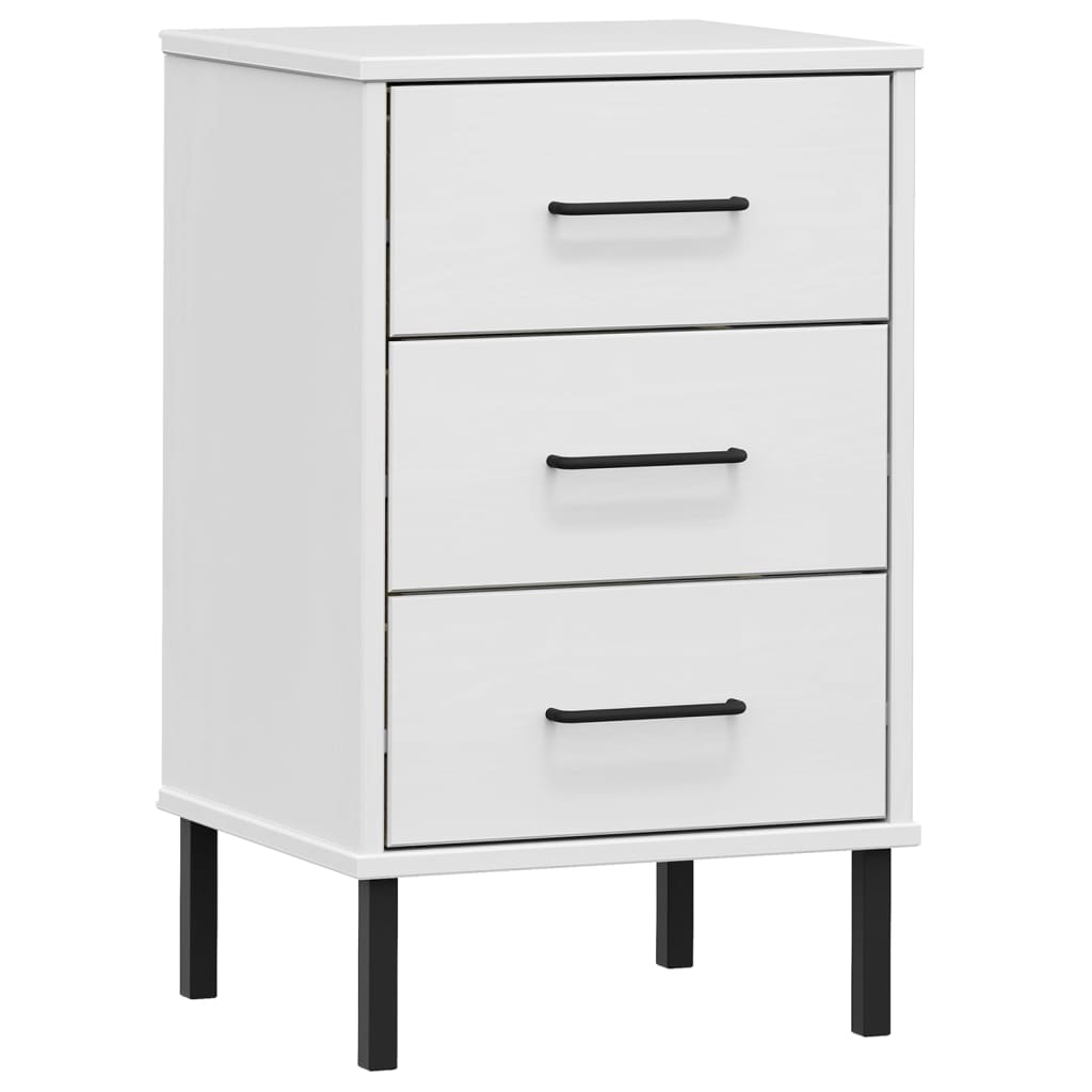 Bedside Cabinet with Metal Legs White Solid Wood Pine "OSLO