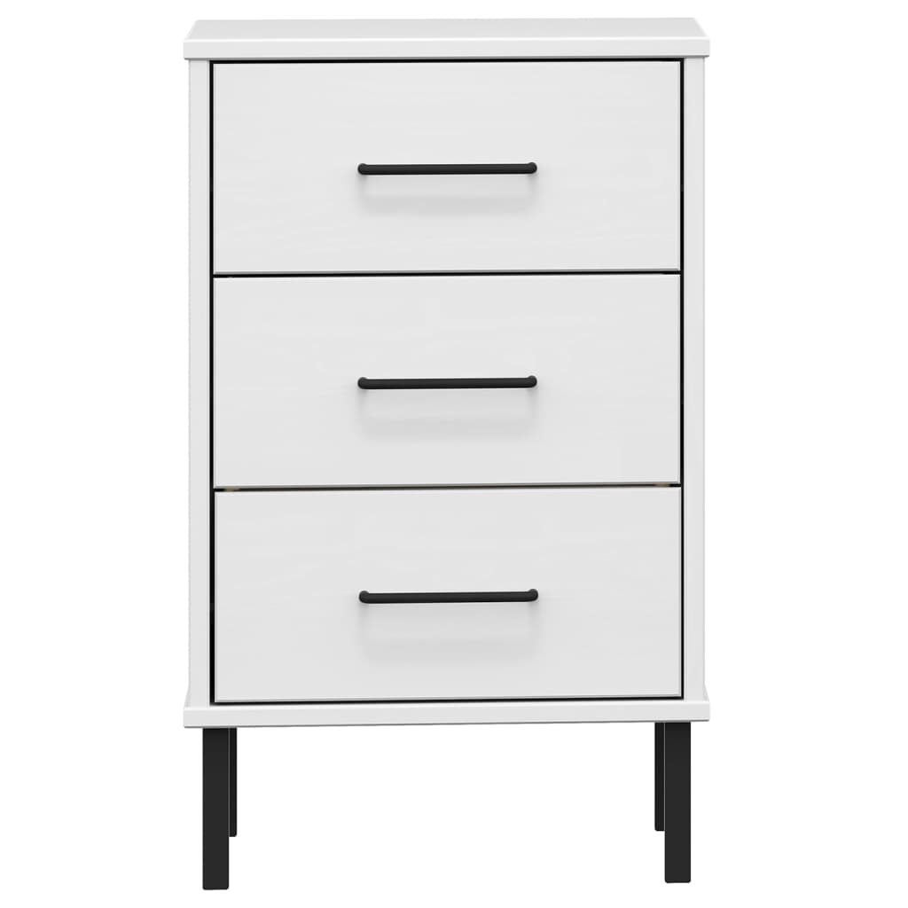 Bedside Cabinet with Metal Legs White Solid Wood Pine "OSLO