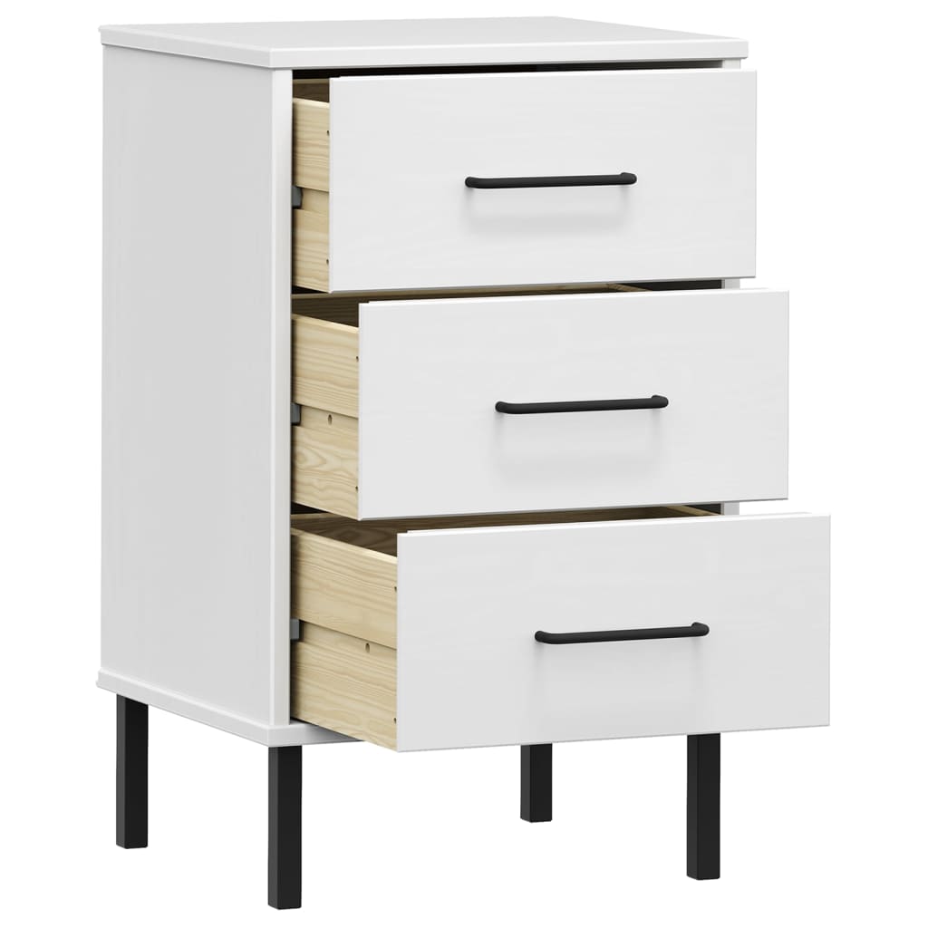 Bedside Cabinet with Metal Legs White Solid Wood Pine "OSLO