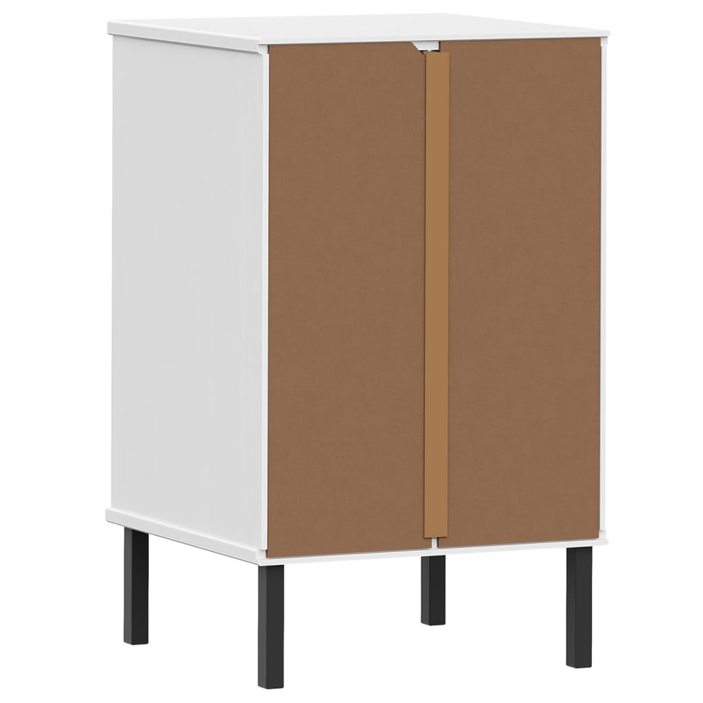 Bedside Cabinet with Metal Legs White Solid Wood Pine "OSLO