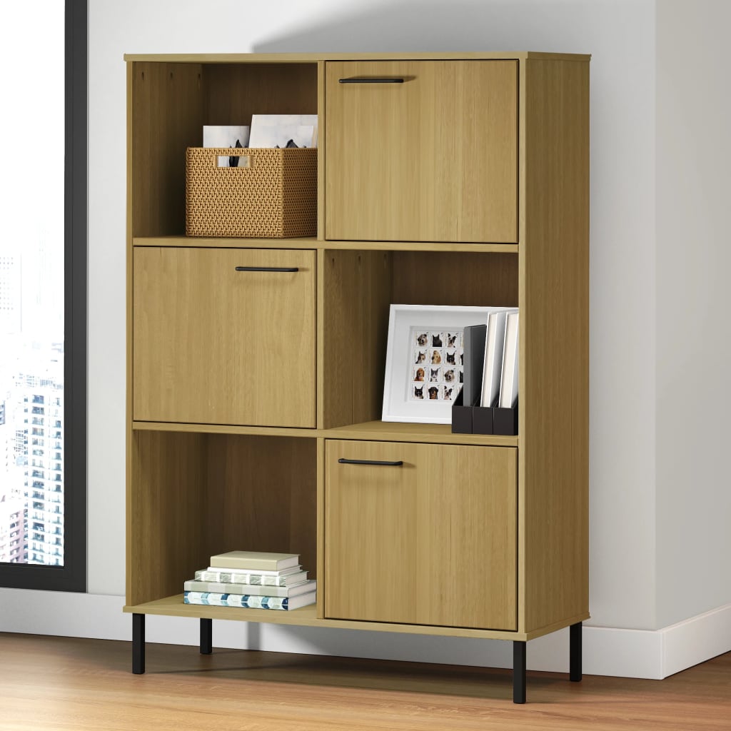 Bookcase with Metal Legs Brown 90x35x128.5 cm Solid Wood OSLO