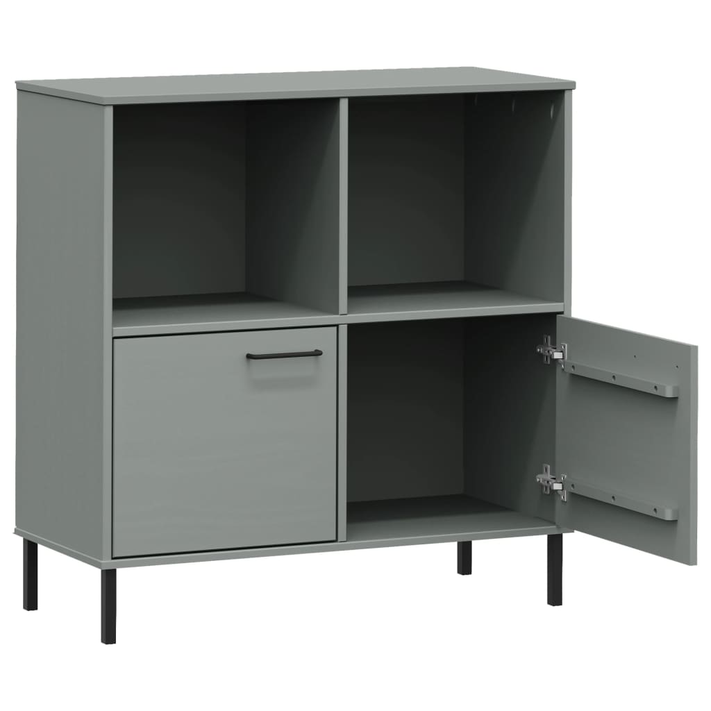 Bookcase with Metal Legs Grey 90x35x90.5 cm Solid Wood OSLO