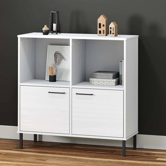 Bookcase with Metal Legs White 90x35x90.5 cm Solid Wood OSLO