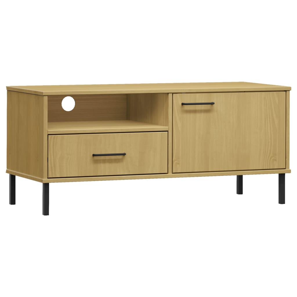 TV Cabinet with Metal Legs Brown Solid Wood Pine "OSLO