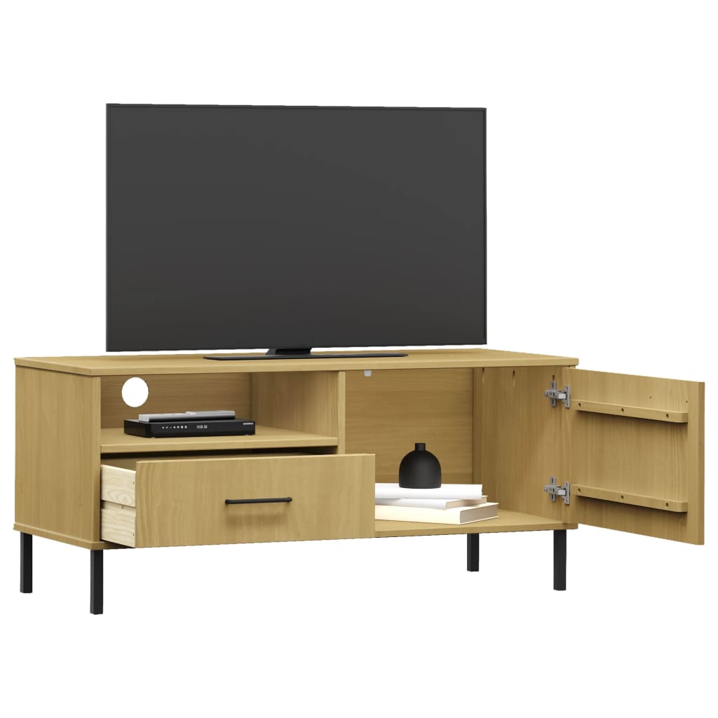 vidaXL TV Cabinet with Metal Legs Brown Solid Wood Pine OSLO