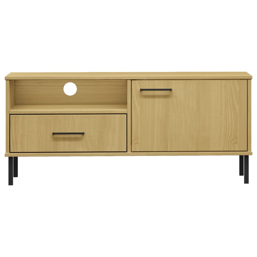 vidaXL TV Cabinet with Metal Legs Brown Solid Wood Pine OSLO