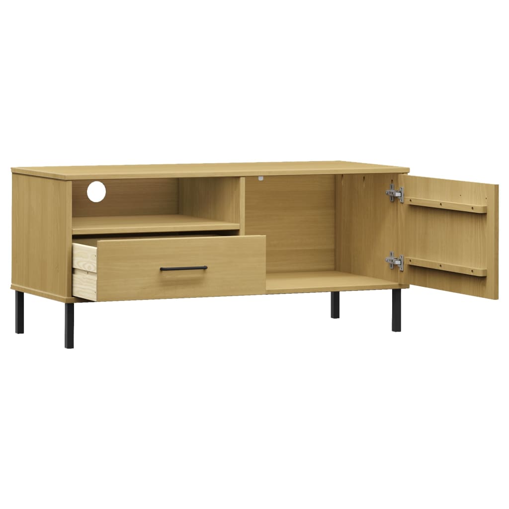 TV Cabinet with Metal Legs Brown Solid Wood Pine "OSLO