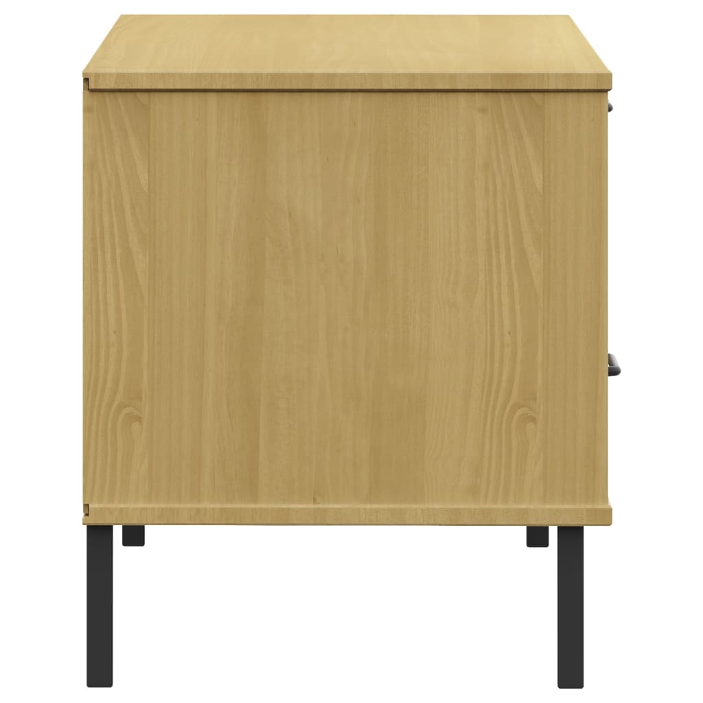 TV Cabinet with Metal Legs Brown Solid Wood Pine "OSLO