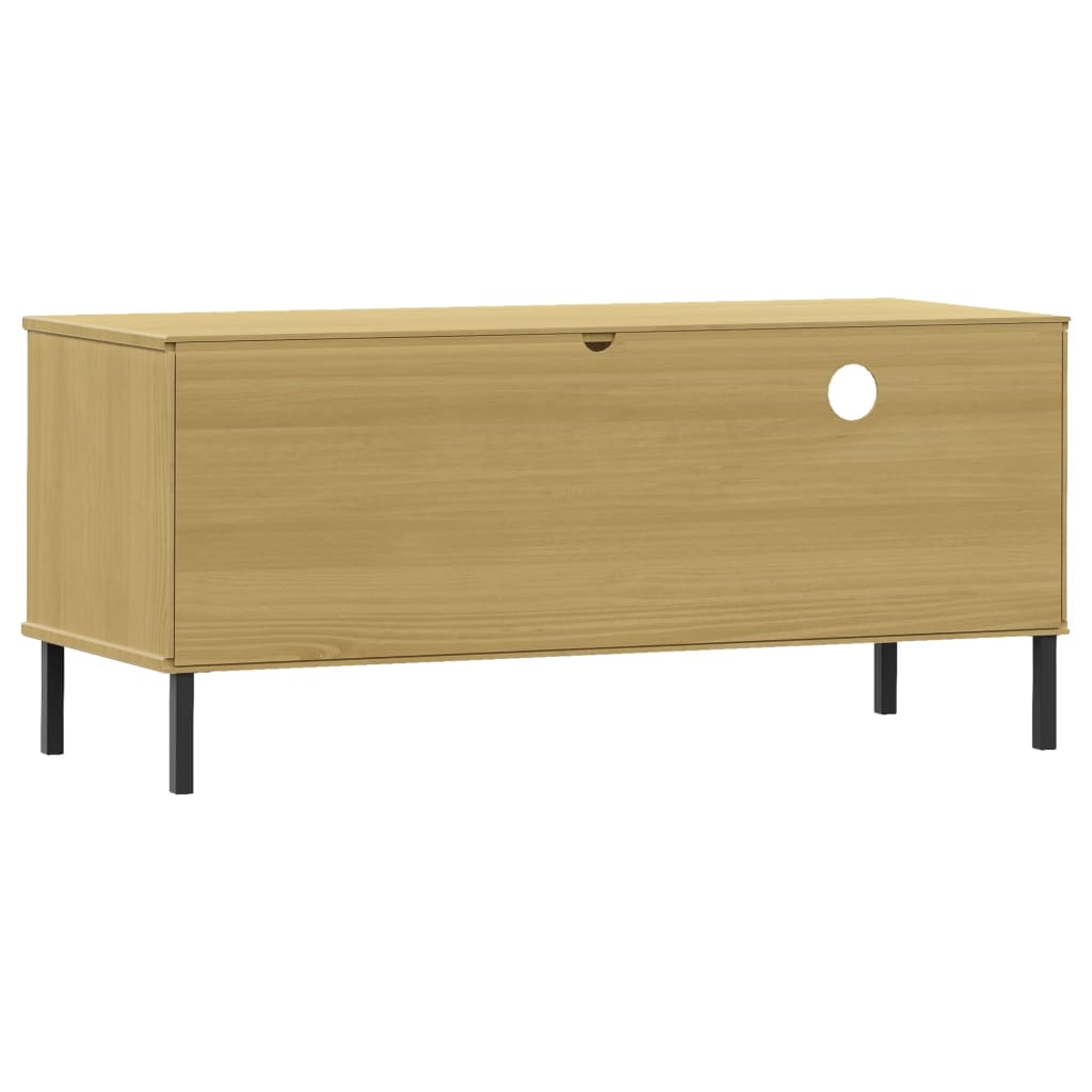 vidaXL TV Cabinet with Metal Legs Brown Solid Wood Pine OSLO