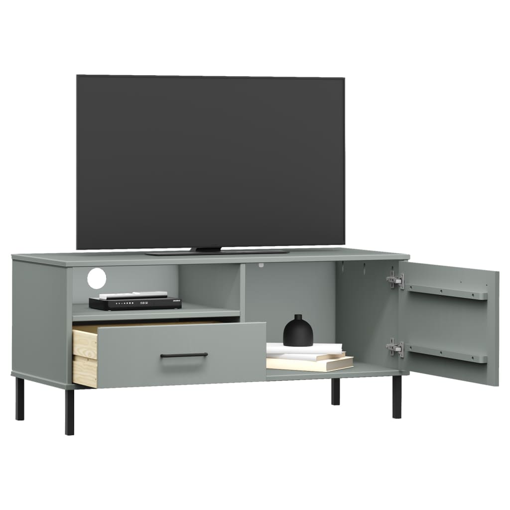 TV Cabinet with Metal Legs Grey Solid Wood Pine "OSLO