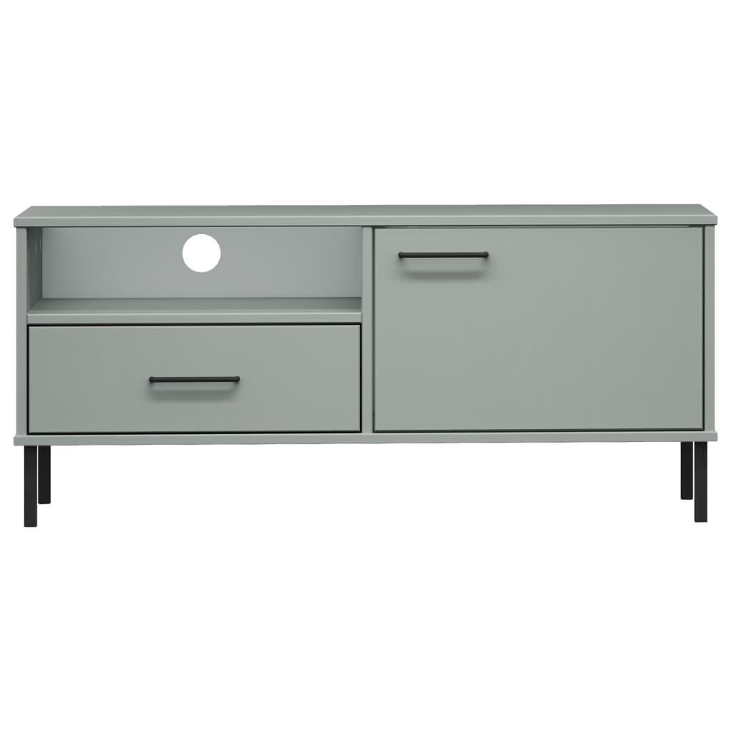 vidaXL TV Cabinet with Metal Legs Grey Solid Wood Pine OSLO