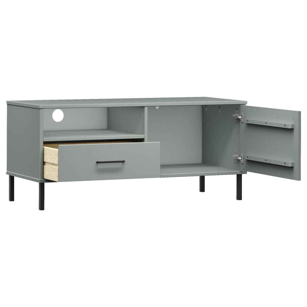 TV Cabinet with Metal Legs Grey Solid Wood Pine "OSLO