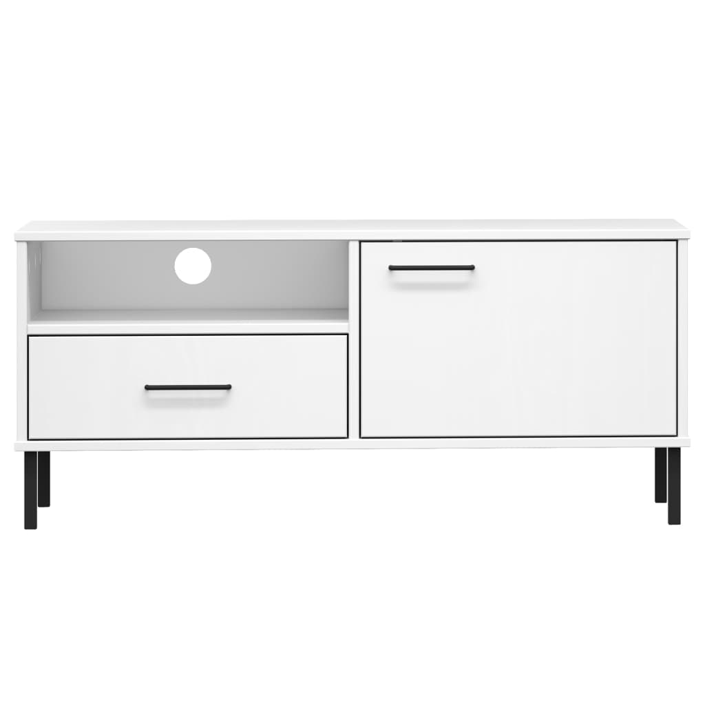 TV Cabinet with Metal Legs White Solid Wood Pine "OSLO