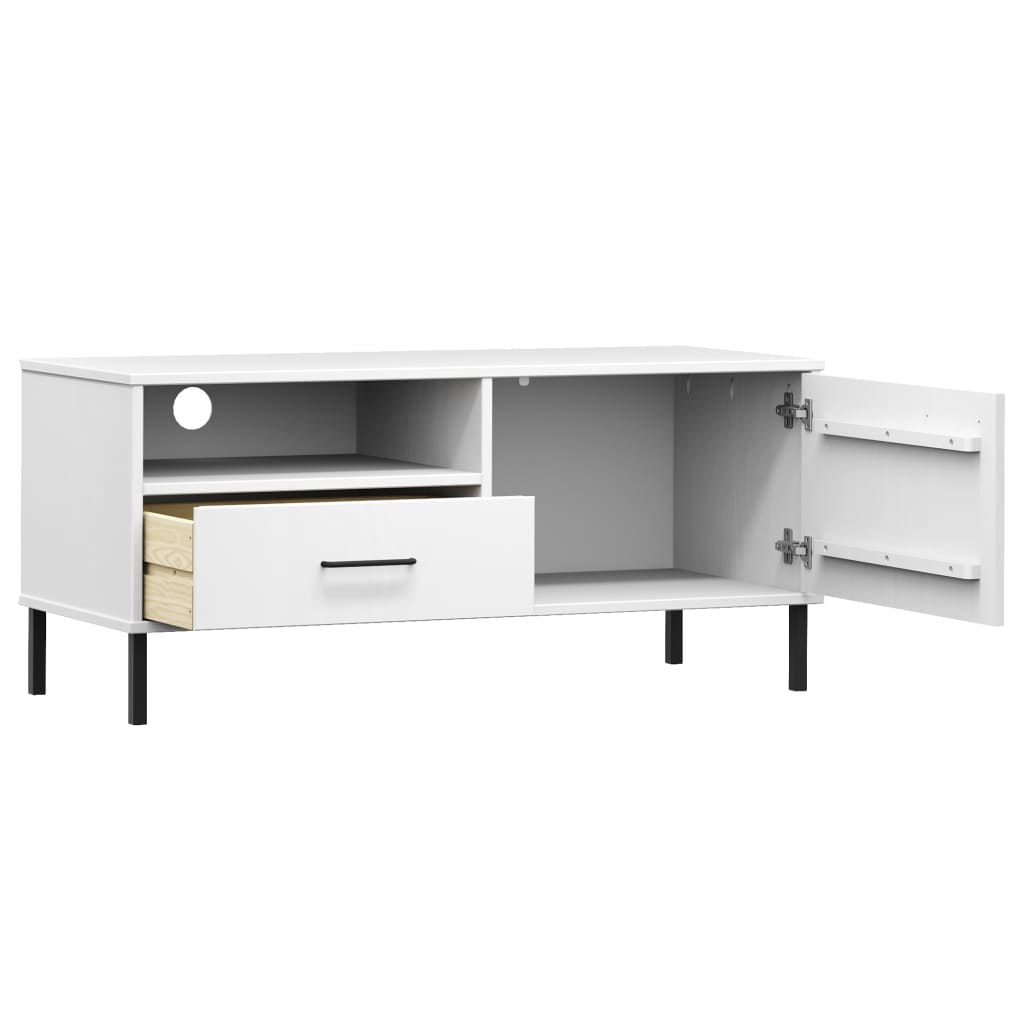 vidaXL TV Cabinet with Metal Legs White Solid Wood Pine OSLO