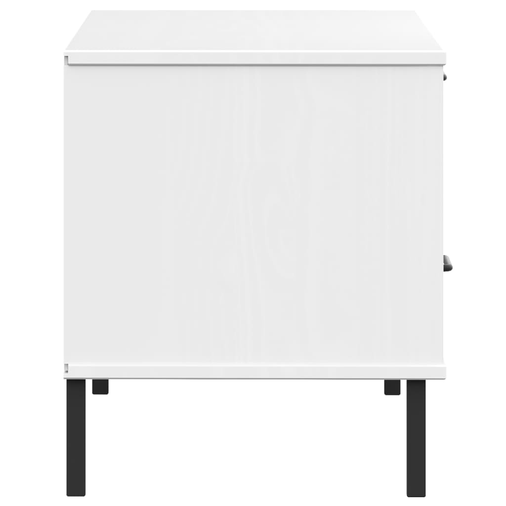 TV Cabinet with Metal Legs White Solid Wood Pine "OSLO