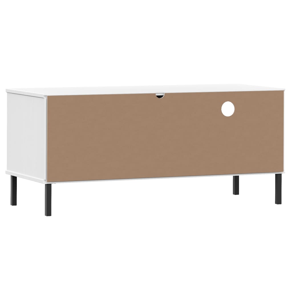 TV Cabinet with Metal Legs White Solid Wood Pine "OSLO