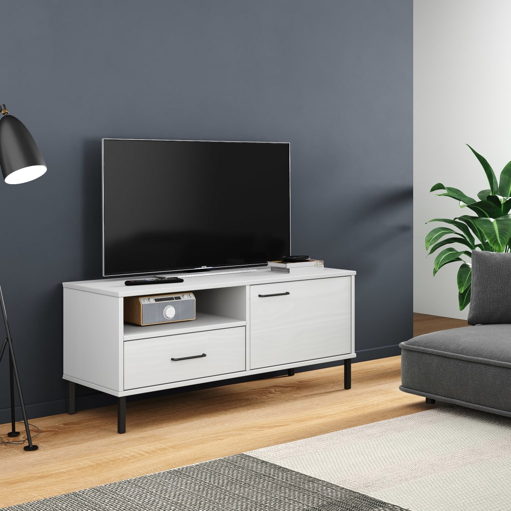 vidaXL TV Cabinet with Metal Legs White Solid Wood Pine OSLO