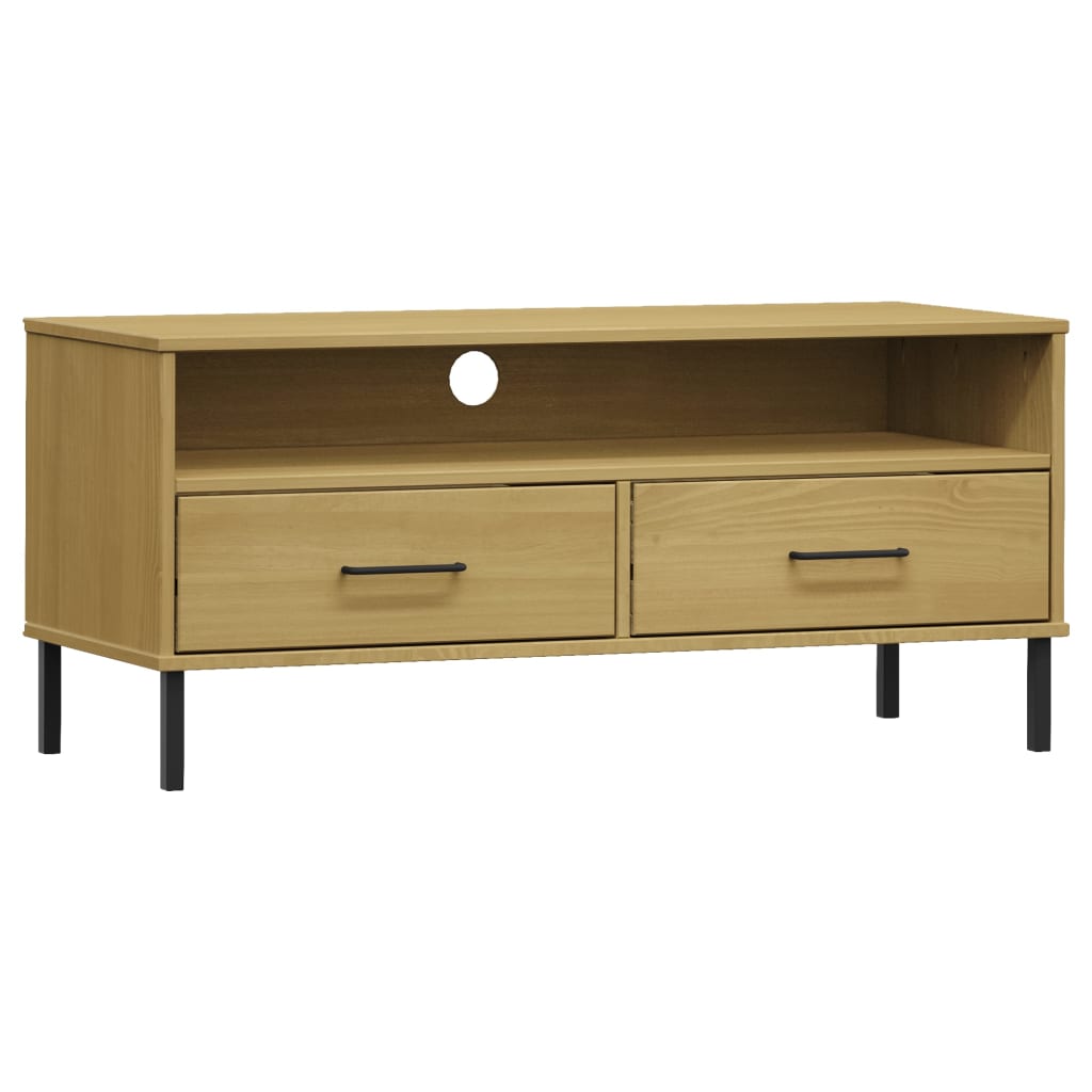 TV Cabinet with Metal Legs Brown Solid Wood Pine "OSLO