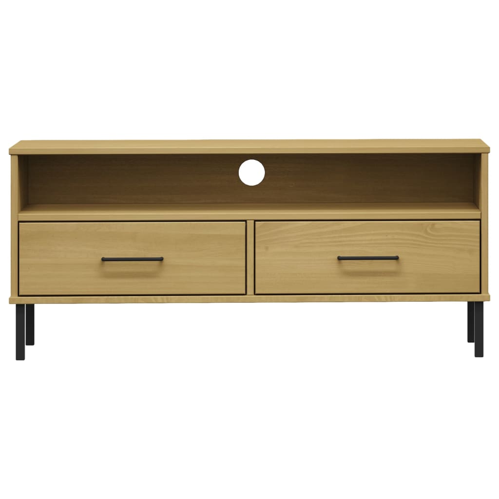 vidaXL TV Cabinet with Metal Legs Brown Solid Wood Pine OSLO