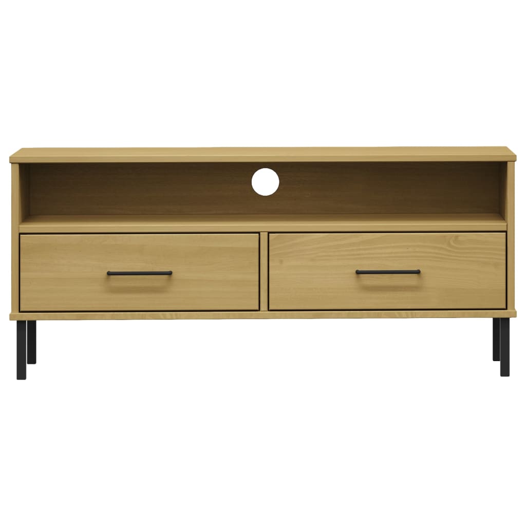 TV Cabinet with Metal Legs Brown Solid Wood Pine "OSLO
