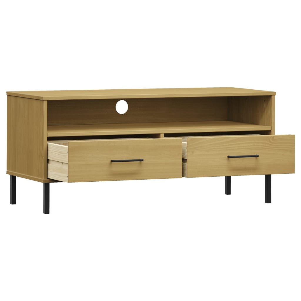 TV Cabinet with Metal Legs Brown Solid Wood Pine "OSLO