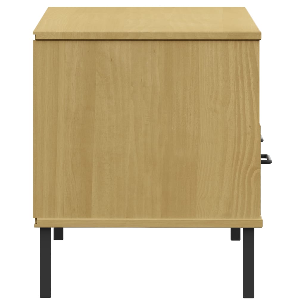 TV Cabinet with Metal Legs Brown Solid Wood Pine "OSLO