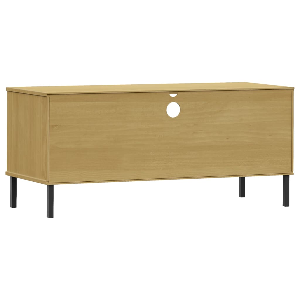 TV Cabinet with Metal Legs Brown Solid Wood Pine "OSLO