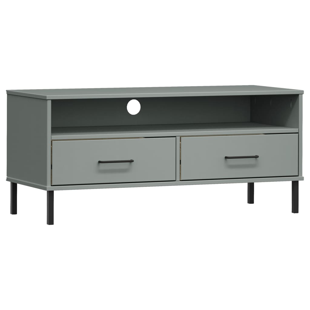 vidaXL TV Cabinet with Metal Legs Grey Solid Wood Pine OSLO