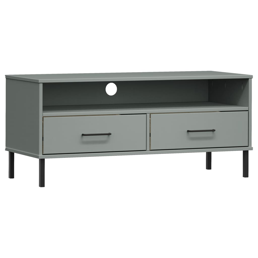 TV Cabinet with Metal Legs Grey Solid Wood Pine "OSLO