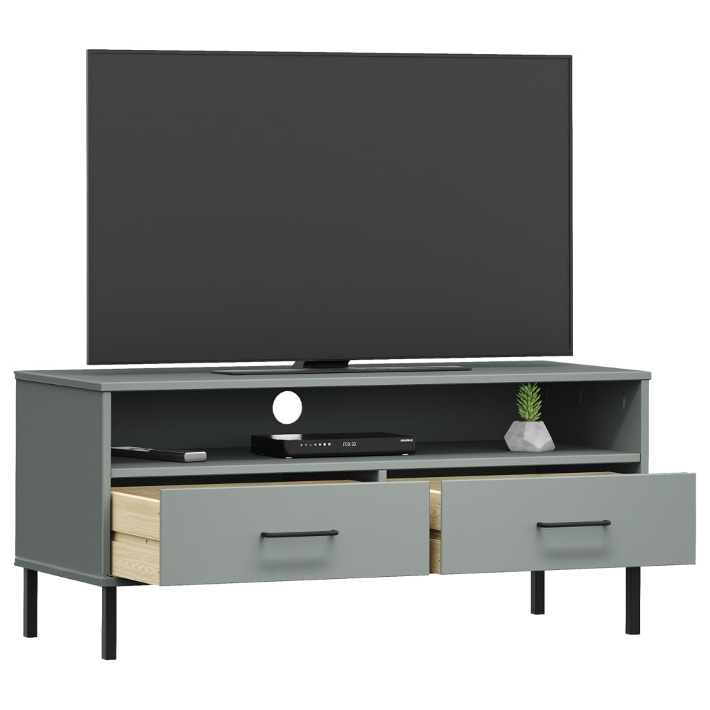 TV Cabinet with Metal Legs Grey Solid Wood Pine "OSLO