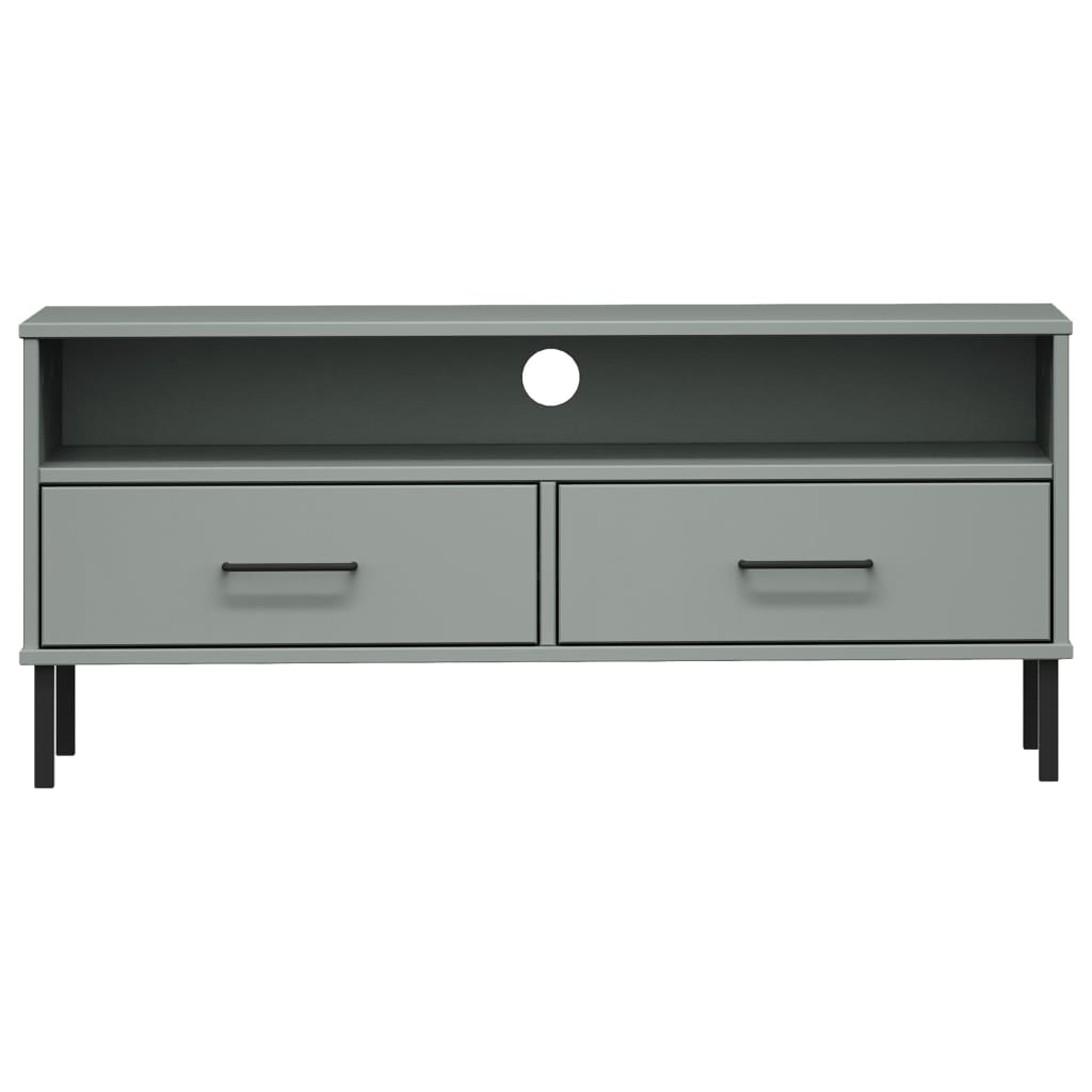 TV Cabinet with Metal Legs Grey Solid Wood Pine "OSLO