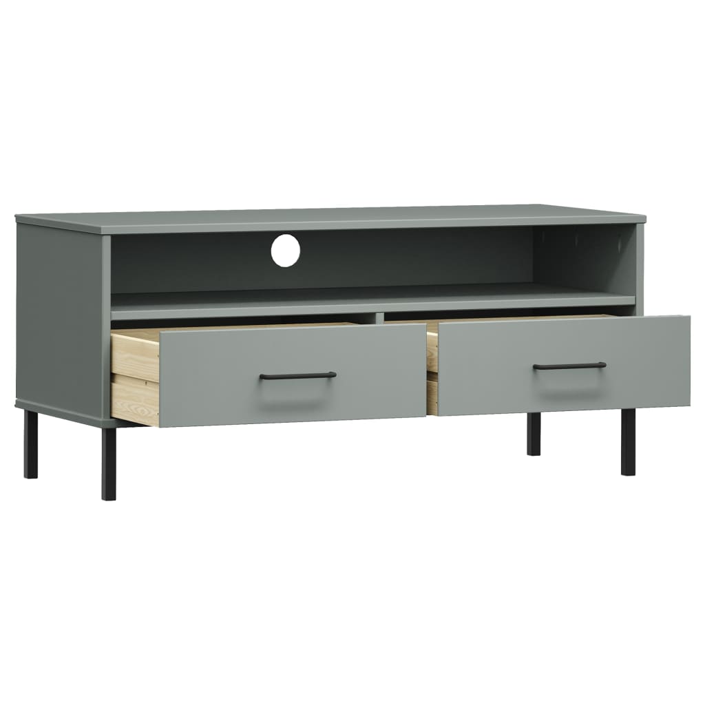 vidaXL TV Cabinet with Metal Legs Grey Solid Wood Pine OSLO