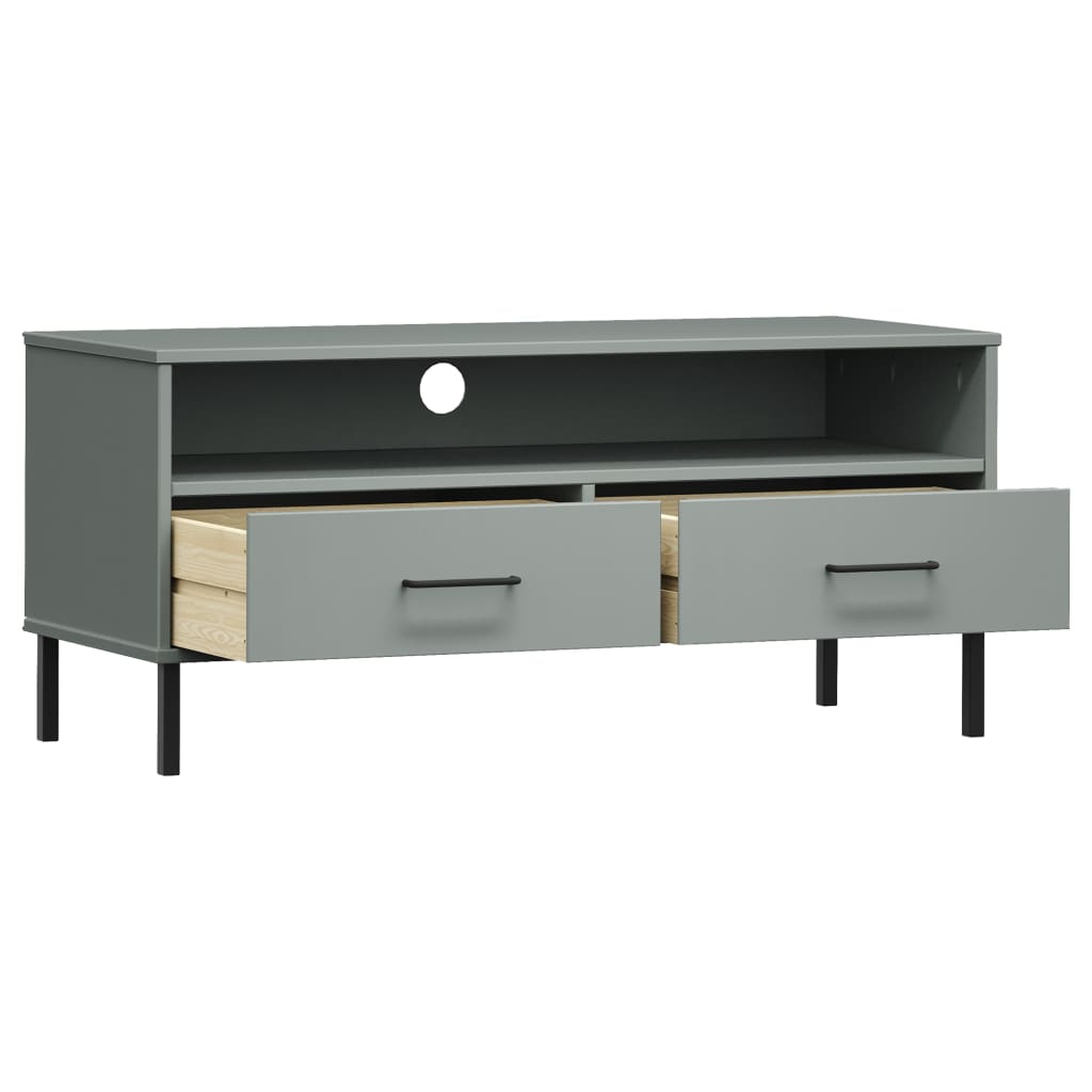 TV Cabinet with Metal Legs Grey Solid Wood Pine "OSLO