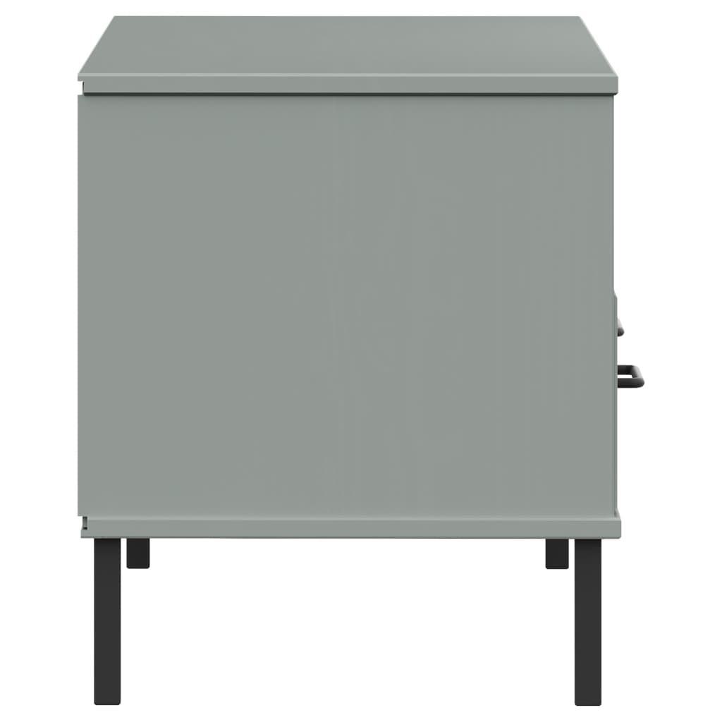 TV Cabinet with Metal Legs Grey Solid Wood Pine "OSLO