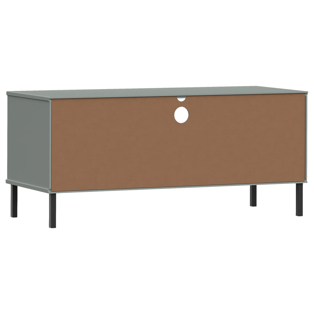 TV Cabinet with Metal Legs Grey Solid Wood Pine "OSLO