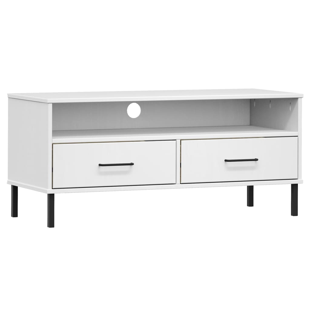 TV Cabinet with Metal Legs White Solid Wood Pine "OSLO