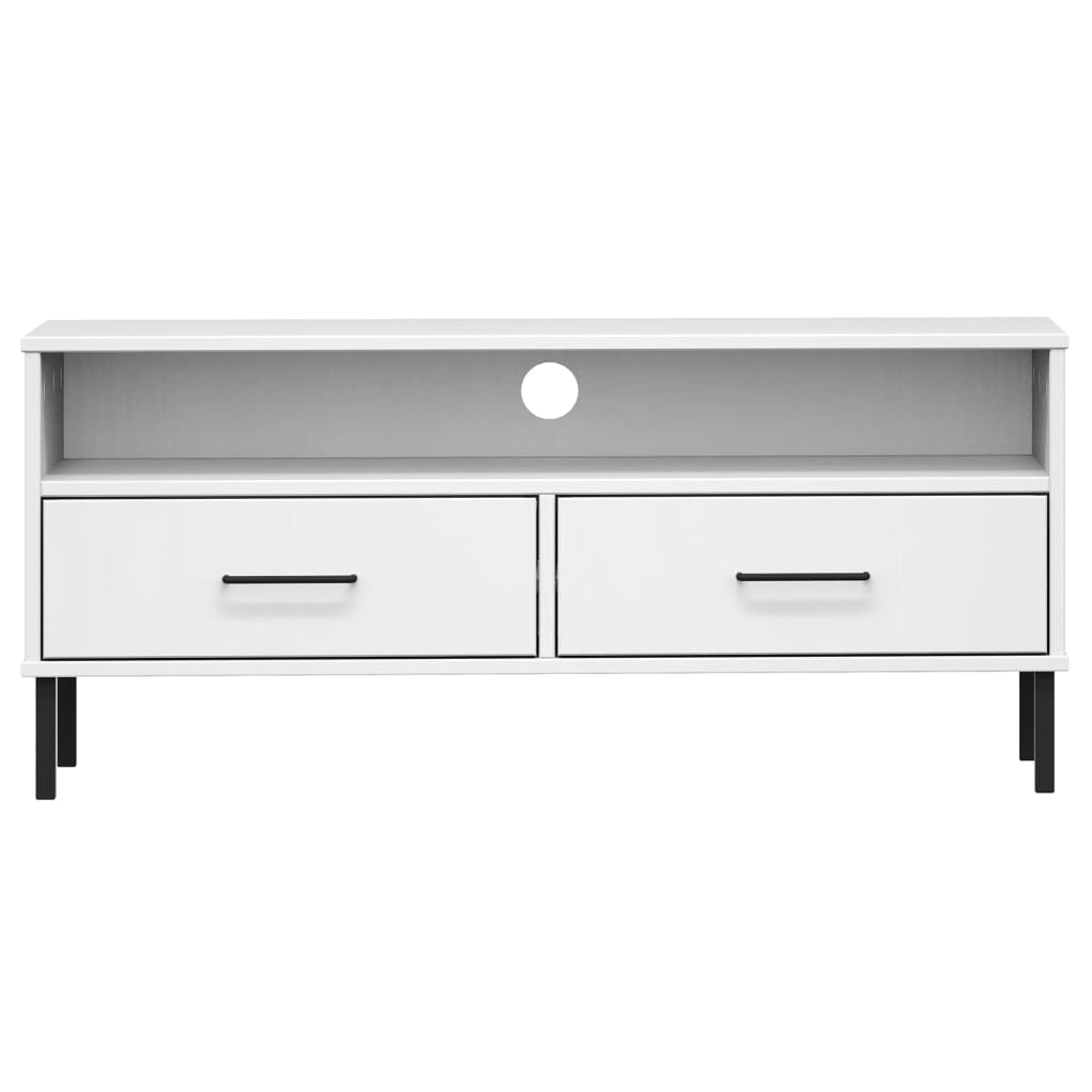 TV Cabinet with Metal Legs White Solid Wood Pine "OSLO