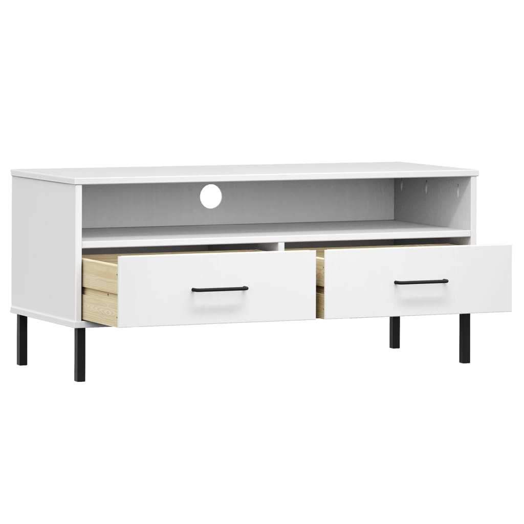 TV Cabinet with Metal Legs White Solid Wood Pine "OSLO