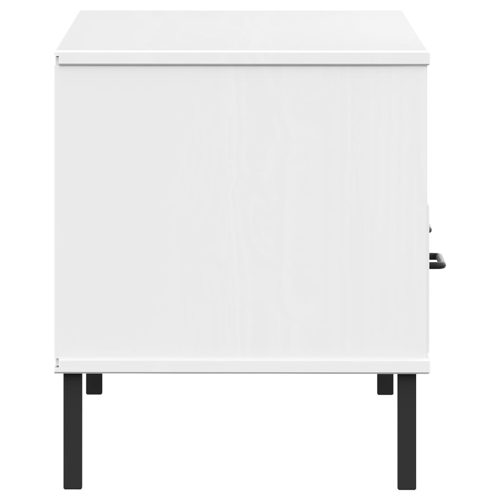 TV Cabinet with Metal Legs White Solid Wood Pine "OSLO