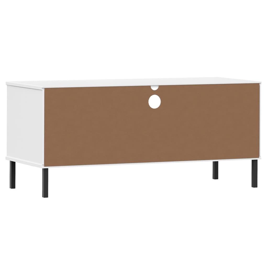 TV Cabinet with Metal Legs White Solid Wood Pine "OSLO