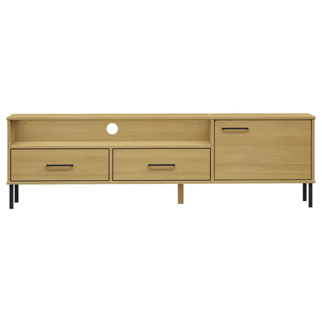 vidaXL TV Cabinet with Metal Legs Brown Solid Wood Pine OSLO