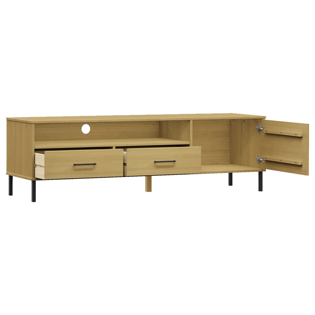 vidaXL TV Cabinet with Metal Legs Brown Solid Wood Pine OSLO