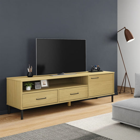 vidaXL TV Cabinet with Metal Legs Brown Solid Wood Pine OSLO